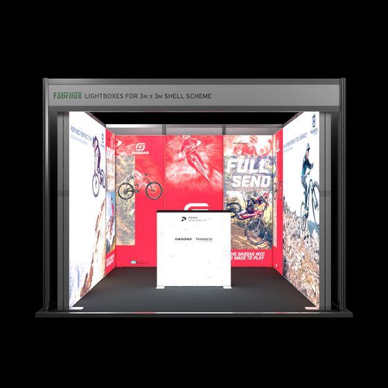 3m x 3m FABRILUX® LED Lightboxes U-Shaped Exhibition Stand Shell Scheme