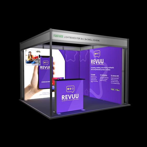 3m x 3m FABRILUX® LED Lightboxes Modular Exhibition Stand Shell Scheme